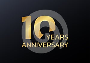 10th anniversary logo. 10 years celebrating icon or golden badge. Vector illustration.